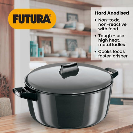 Hawkins Futura Hard Anodised Cook-n-Serve Bowl + Lid – 2L, 3L, 4L, 6L Casserole Pot