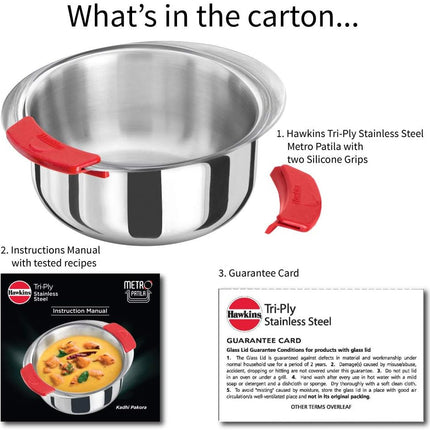 Hawkins Tri Ply Stainless Steel Cook Serve Handi 1.5L 2L 2.5L Silicone Grip
