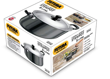 Hawkins Futura Hard Anodised Stewpot, Cook & Serve Pot, 2.25L & 5L Variants, Black