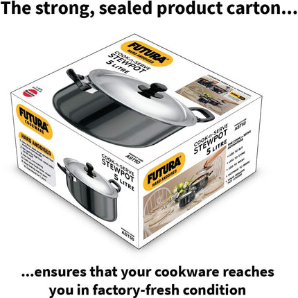 Hawkins Futura Hard Anodised Stewpot 2.25L and 5L Aluminium Cookware with Lid
