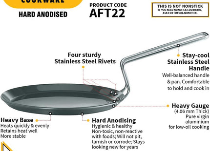 Hawkins Futura Hard Anodised Flat Tava 22 cm & 26 cm, Thick Base Roti Tawa with 4.06 mm and 4.88 mm Thickness, Black