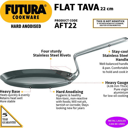 Hawkins Futura Hard Anodised Flat Tava 22cm and 26cm Aluminium Griddle for Roti Dosa Paratha
