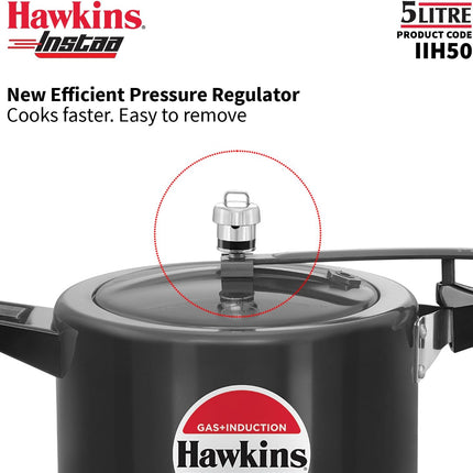 Hawkins Instaa Hard Anodised Pressure Cooker 3L 5L Induction Compatible Inner Lid Black Cooker