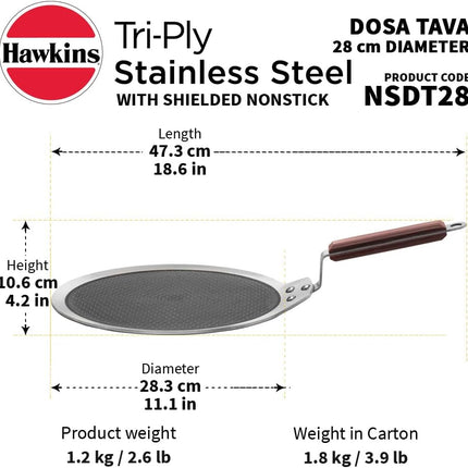 Hawkins Futura Triply Stainless Steel Non Stick Tava 26cm 28cm Shielded Honeycomb Dosa Paratha Pan Induction Compatible