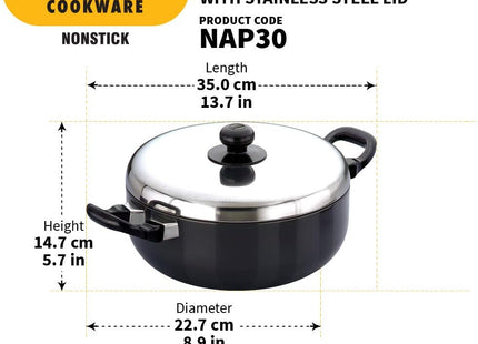 Hawkins Futura Non Stick Frying Pan with Lid, Hard Anodised Aluminium All Purpose Pan (2.5L & 3L)