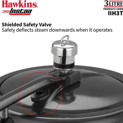 Hawkins Instaa Hard Anodised Pressure Cooker 3L 5L Induction Compatible Inner Lid Black Cooker