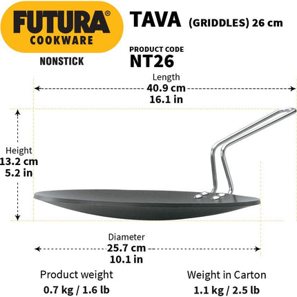Hawkins Futura Non Stick Tava Black Steel Griddle Dosa Uttapam Roti Low Oil Cooking