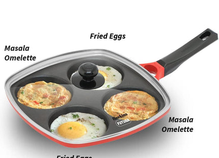Hawkins 30 cm Nonstick Mini Uttapam Pan with Glass Lid, Multi Snack & Pancake Maker, Red