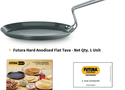 Hawkins Futura Hard Anodised Flat Tava 22 cm & 26 cm, Thick Base Roti Tawa with 4.06 mm and 4.88 mm Thickness, Black