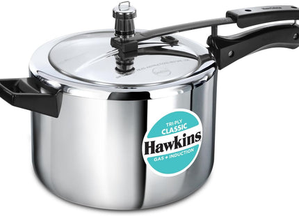 Hawkins Classic 5 Litre Triply Stainless Steel Pressure Cooker with Inner Lid, Induction Compatible, Silver