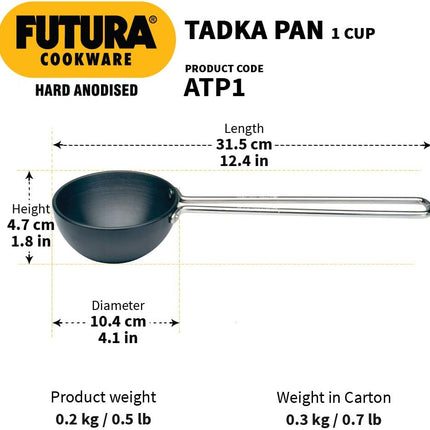 Hawkins Futura Hard Anodised Tadka Pan Gas Stove Kadai Tava  Indian Tempering Spices Seasoning Frying Chhonk Long Handle 1 Cup 2 Cup Sizes