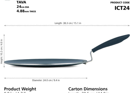 Hawkins Ceramic Nonstick 24 cm Induction Tava, Granite Paratha Tawa, Gray