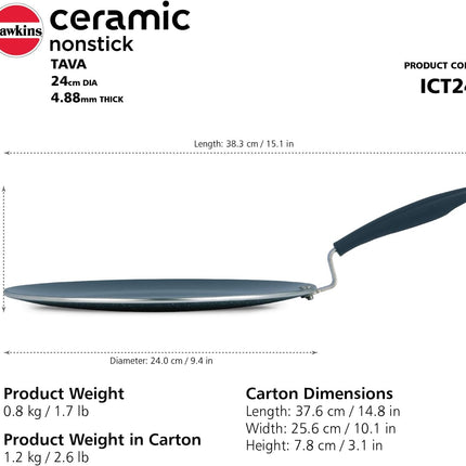 Hawkins Ceramic Non Stick Tava 24cm Induction Griddle with German Ceramic Coating