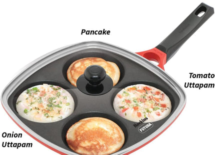 Hawkins 30 cm Nonstick Mini Uttapam Pan with Glass Lid, Multi Snack & Pancake Maker, Red