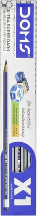 Doms X1 X-Tra Super Dark Pencils 1 Pack - 10 Pencils - 1 Eraser + 1 Sharpner + 1 Protection Cap Free