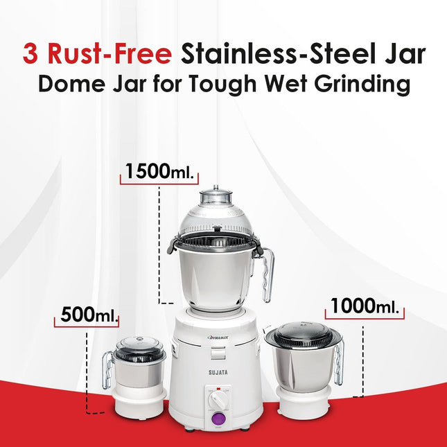 Sujata Powermatic Plus Mixer Grinder | 900 Watts Powerful Motor | 3 Jars (Liquidizing, Grinding, Chutney) | Heavy Duty Mixer | Fast & Efficient Grinding