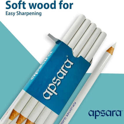 Apsara Glass Marking Pencils, White - Pack of 10