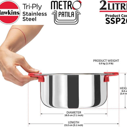 Hawkins Tri Ply Stainless Steel Cook Serve Handi 1.5L 2L 2.5L Silicone Grip