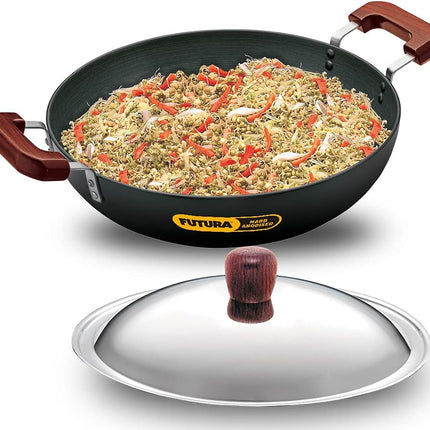 Hawkins Futura Hard Anodised Deep Fry Pan 2.5L 3.75L 5L 7.5L Stainless Steel Lid