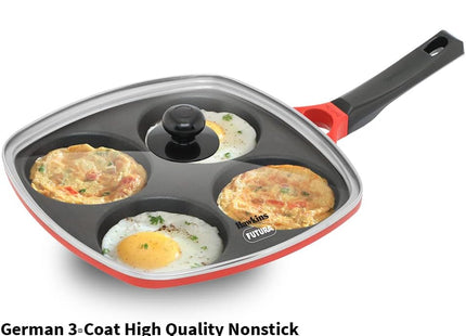 Hawkins 30 cm Nonstick Mini Uttapam Pan with Glass Lid, Multi Snack & Pancake Maker, Red