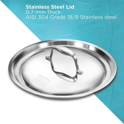 Hawkins Pro Tri Ply Stainless Steel Cookware Fry Pan Kadhai Lid Induction Gas Oven Safe
