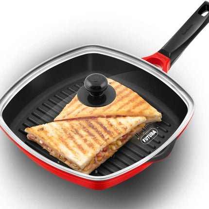 Hawkins Grill Pan 30cm Non Stick Square Ceramic Coated Pan with Glass Lid for Grilling