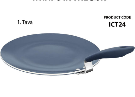 Hawkins Ceramic Nonstick 24 cm Induction Tava, Granite Paratha Tawa, Gray