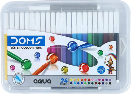 DOMS Aqua 24 Shades Watercolour Sketch Pen Set | Unique Push Resistant Tip With Bright & Intense Colors | Non-Toxic & Safe For Kids | Colourful Sketching, Doodling & Mandala Art | Pack of 1