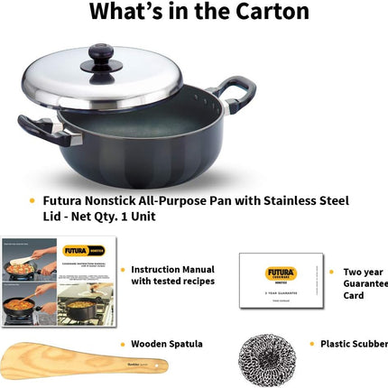 Hawkins Futura Non Stick All Purpose Pan Lid Hard Anodised Aluminium Deep Frying Pan 2.5L 3L Sautéing Stir