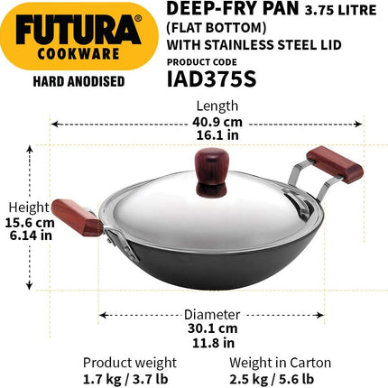Hawkins Futura Hard Anodised Flat Bottom Kadai 2.5L 3.75L