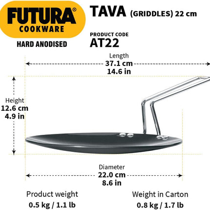 Futura by Hawkins Hard Anodised Concave Tawa for Roti Chapati Paratha with Steel Handle