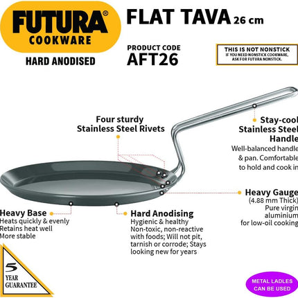 Hawkins Futura Hard Anodised Flat Tava 22cm and 26cm Aluminium Griddle for Roti Dosa Paratha
