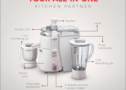 Sujata Powermatic Plus 900W odšťavňovač, mixér a mlýnek na koření Heavy Duty