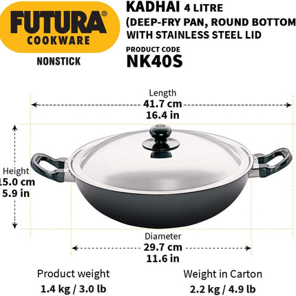 Hawkins Futura Non Stick Deep Fry Pan 2.5L 4L Hard Anodised Aluminium Pan + Lid