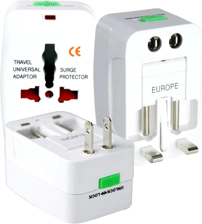 Universal Plug Adapter for Travel – EU/USA/Asia to UK Multi-Socket Charger – Compact Extension Wall Adapter – White