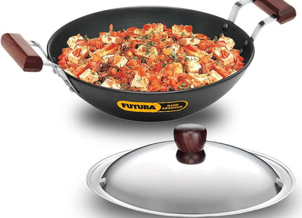 Hawkins Futura 2.5L Hard Anodised Deep Kadai with Lid, Induction Compatible Nonstick Fry Pan, Black
