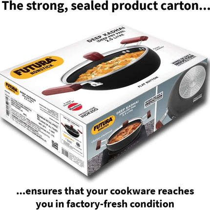 Hawkins Futura 2.5L Non Stick Deep Kadhai Glass Lid Induction Gas Compatible