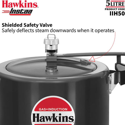 Hawkins Instaa Hard Anodised Pressure Cooker 3L 5L Induction Compatible Inner Lid Black Cooker
