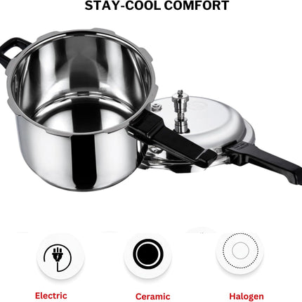 VINOD Stainless Steel Outer Lid Pressure Cooker Induction Gas Compatible Cooker 2L 3L 5L 7L 10L
