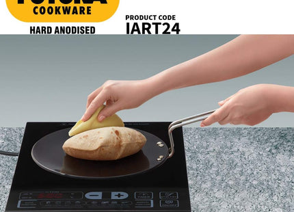 Hawkins Futura 24 cm Hard Anodised Tava, Induction & Gas Compatible Tawa, Black