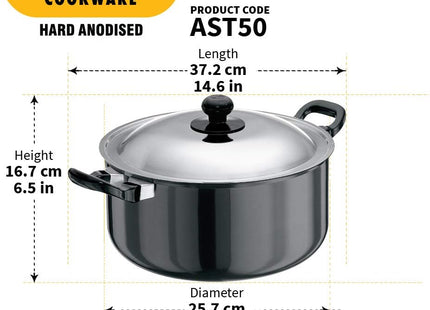 Hawkins Futura Hard Anodised Stewpot, Cook & Serve Pot, 2.25L & 5L Variants, Black