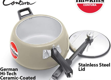 Hawkins Contura 3L 5L Ceramic Coated Pressure Cooker, Inner Lid Handi Cooker, Color Variants(Apple Green,Mustard Yellow,Tomato Red)