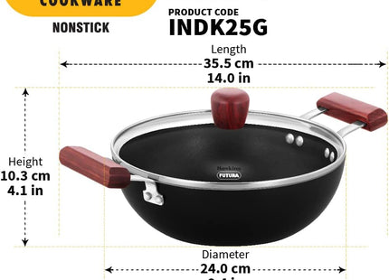 Hawkins Futura 2.5 Litre Non Stick Deep Kadhai with Glass Lid