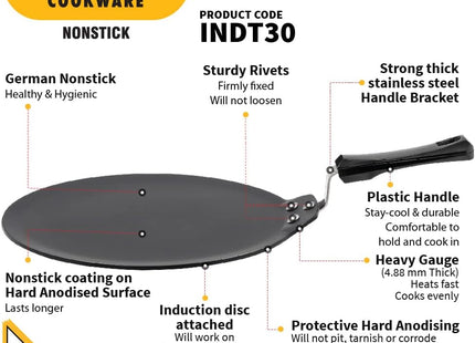 Hawkins Futura 30 cm Non Stick Induction Dosa Tava, Black Aluminium Tawa