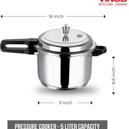 VINOD Stainless Steel Outer Lid Pressure Cooker Induction Gas Compatible Cooker 2L 3L 5L 7L 10L