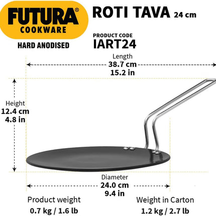 Hawkins Futura Hard Anodised Roti Tava 24cm Aluminium Griddle for Roti Chapati Paratha