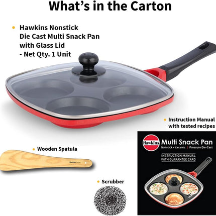 Hawkins 30cm Multi Snack Pan Non Stick Mini Uttapam Pan and Glass Lid