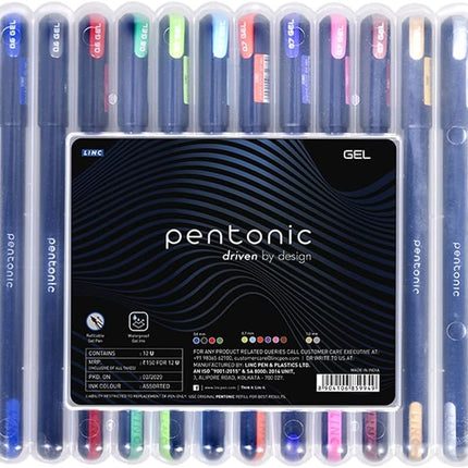 Pentonic Writing Pens Set Gel, Ballpoint & Glitter Gel Pens 0.6mm/0.7mm/1.0mm Fine Medium Tip Multicolour, 10 & 12 Pack for School Office Journaling Everyday Writing