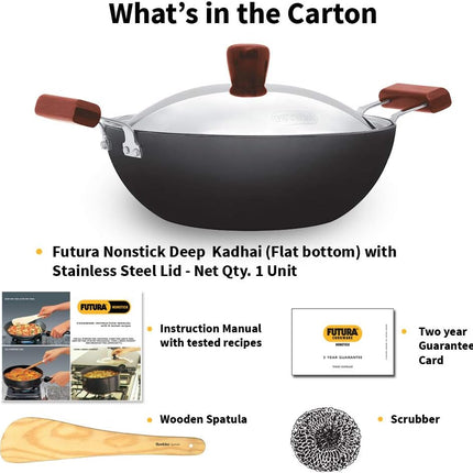 Hawkins Futura Hard Anodised Non Stick Deep Kadhai 3.5L 5L Induction Compatible Flat Bottom Cooking Pan