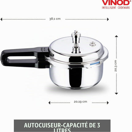 VINOD Stainless Steel Outer Lid Pressure Cooker Induction Gas Compatible Cooker 2L 3L 5L 7L 10L